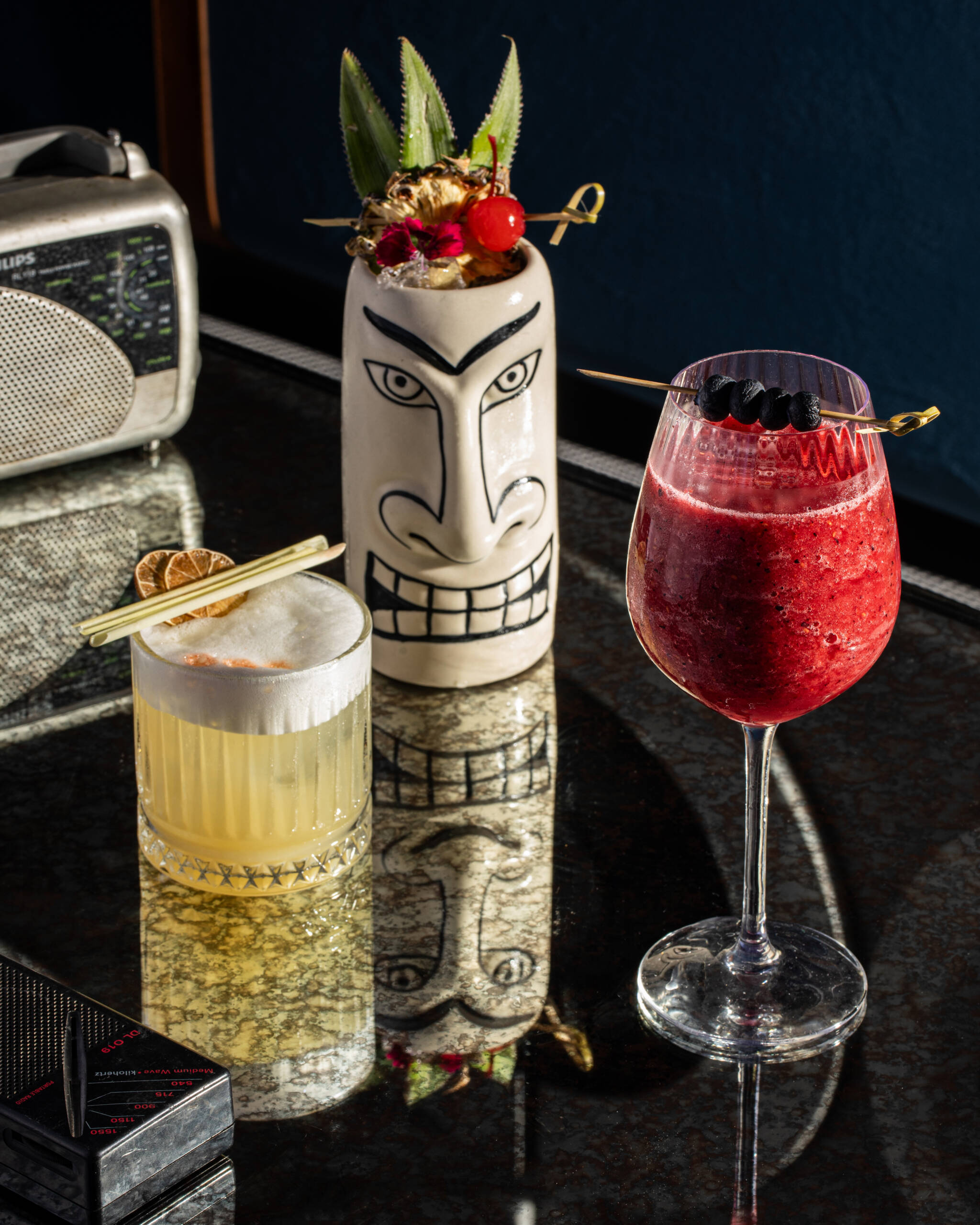 Copy of Group Shot_Frozen Rose, Bombay Bling (Tiki), Whiskey Sour